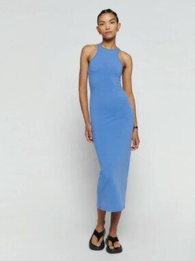 Reformation Luana Knit Blue Racerback Medi Dress Size Extra Small